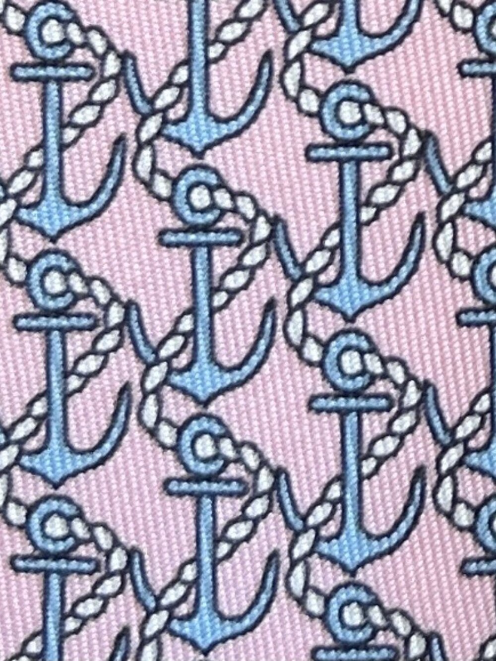 100% REAL HERMES TIE ~ PINK w BLUE & WHITE ROPE & SHIP BOAT SAIL ANCHORS XL